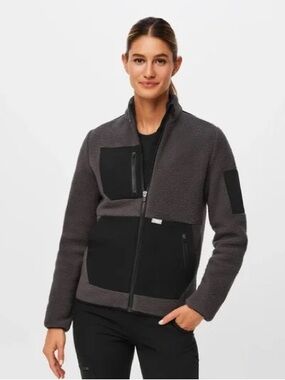 Charcoal Gray Fleece Jacket with Black Panels